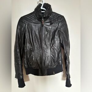 RUDSAK black Leather Bomber Jacket